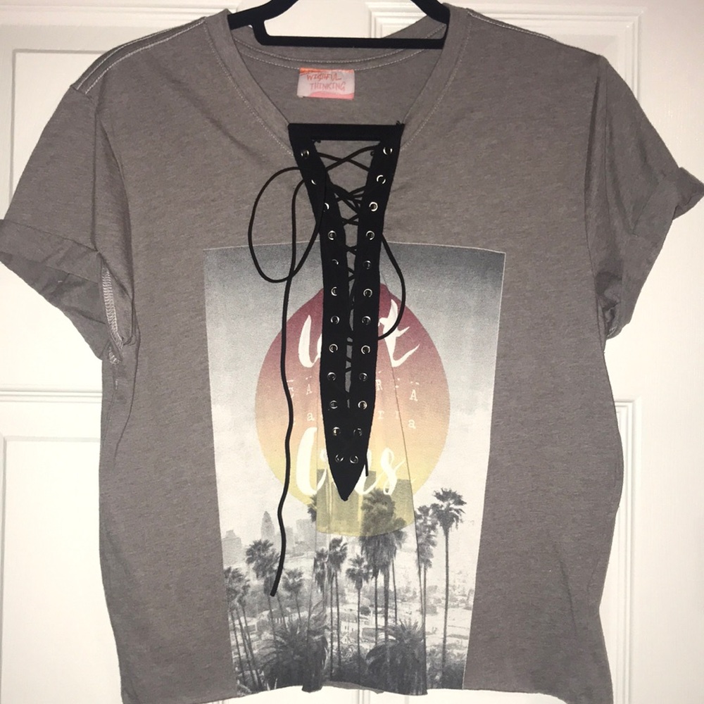 Wishful Thinking Tee with Lace-up suede detail
